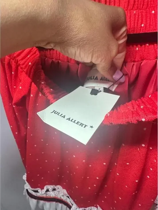 Julia Allert Red Polka Dot Off Shoulder Blouse Size S NWT Ruffle Trim Boho Peasa - Picture 3 of 3